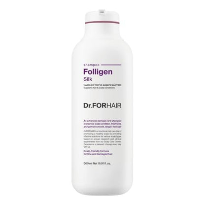 Dr.FORHAIR Folligen Silk Shampoo - Korean Haircare for Volume & Damage Care, Smooths and Softens Rough Hair, Hair Thickening & Fuller Looking, 16.91 fl oz Avelisse
