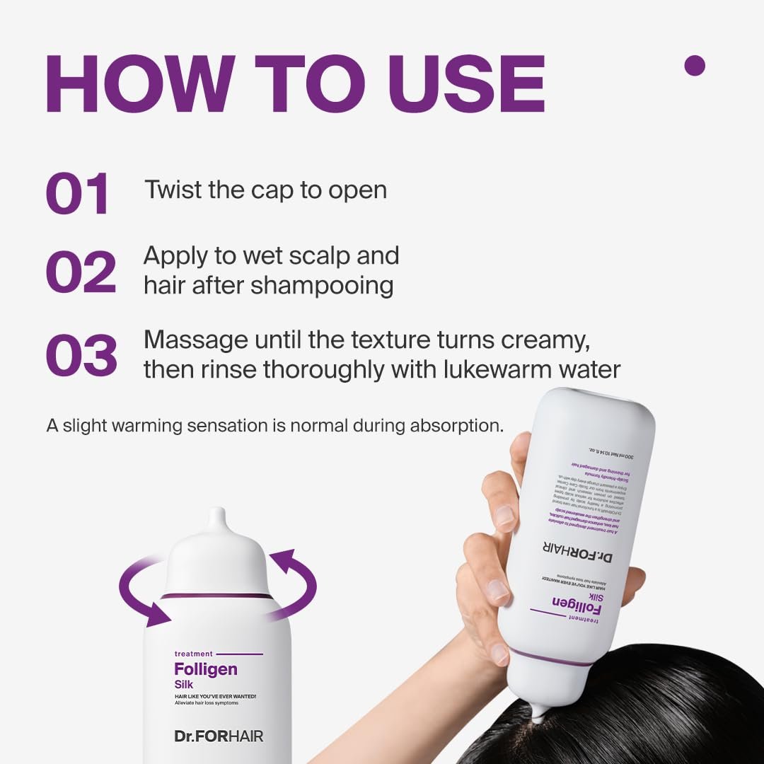 DR.FORHAIR Folligen Silk Treatment - Korean Hair Mask for Dry Damaged Hair, Scalp Treatment & Hair Thickening, 10.14 fl oz Avelisse