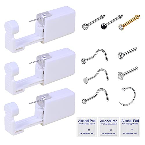 HYJLPAF Nose Piercing Kit - 3 Pack Self Piercing Gun, Disposable Safety Kit with Nose Rings and Studs - görsel 2