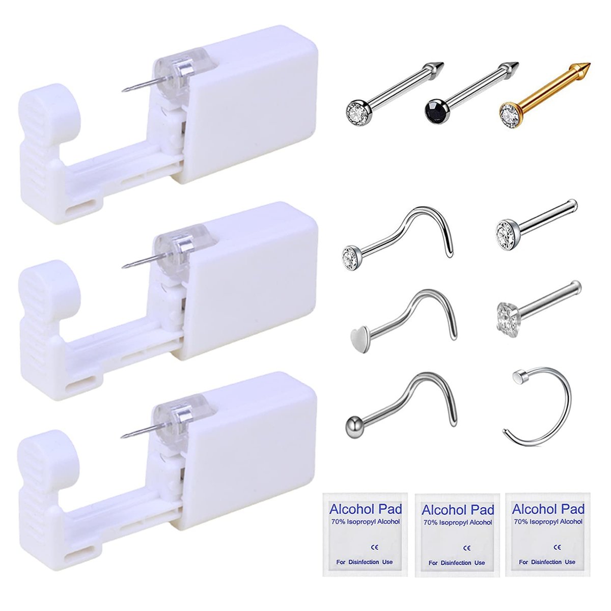 HYJLPAF Nose Piercing Kit - 3 Pack Self Piercing Gun, Disposable Safety Kit with Nose Rings and Studs - görsel 1