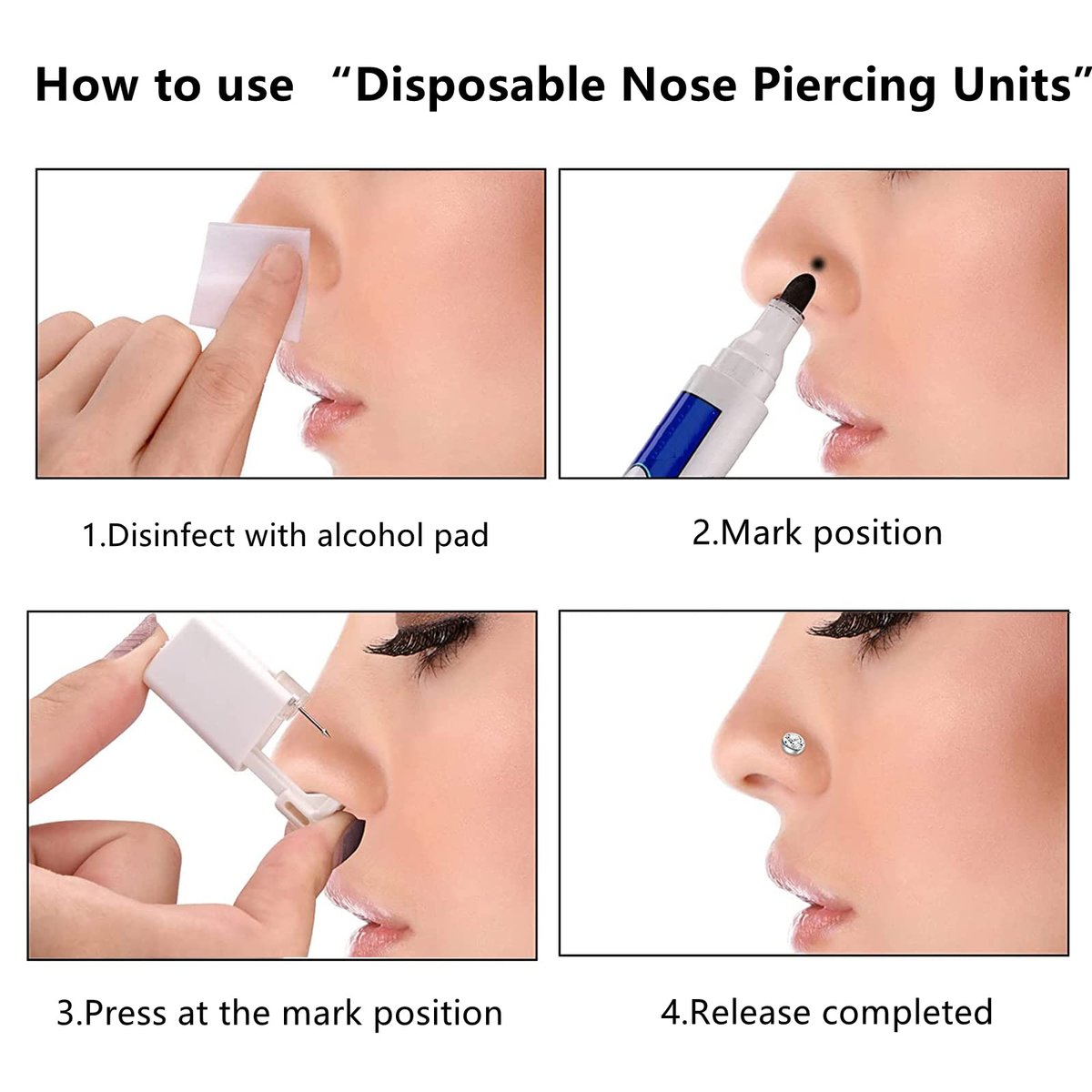 HYJLPAF Nose Piercing Kit - 3 Pack Self Piercing Gun, Disposable Safety Kit with Nose Rings and Studs - görsel 9