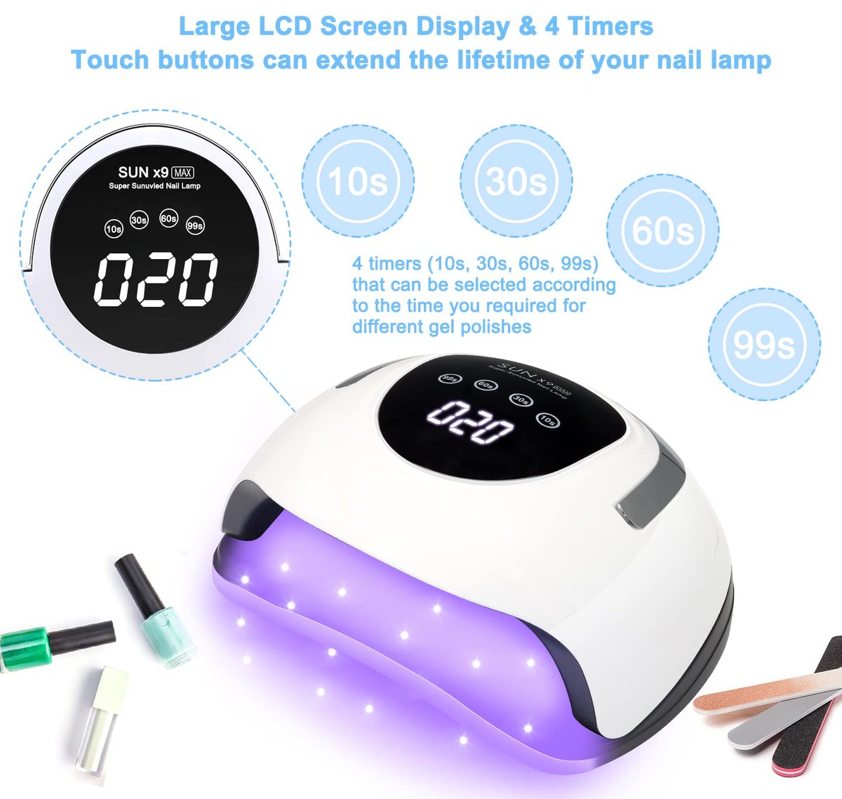 Wisdompark 220W LED Nail Lamp for Gel Nails – Fast Curing with 57 Lamp Beads & 4 Timers – Professional UV Light for Home Salon, White Avelisse