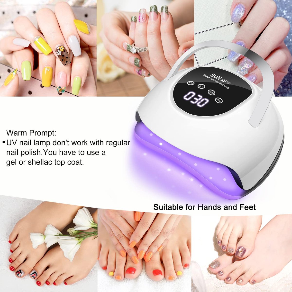 Wisdompark 220W LED Nail Lamp for Gel Nails – Fast Curing with 57 Lamp Beads & 4 Timers – Professional UV Light for Home Salon, White Avelisse