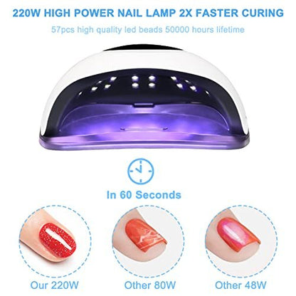 Wisdompark 220W LED Nail Lamp for Gel Nails – Fast Curing with 57 Lamp Beads & 4 Timers – Professional UV Light for Home Salon, White Avelisse