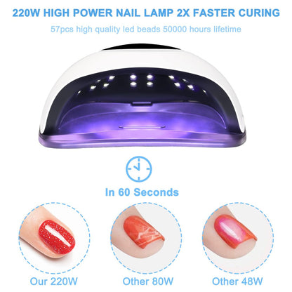 Wisdompark 220W LED Nail Lamp for Gel Nails – Fast Curing with 57 Lamp Beads & 4 Timers – Professional UV Light for Home Salon, White Avelisse