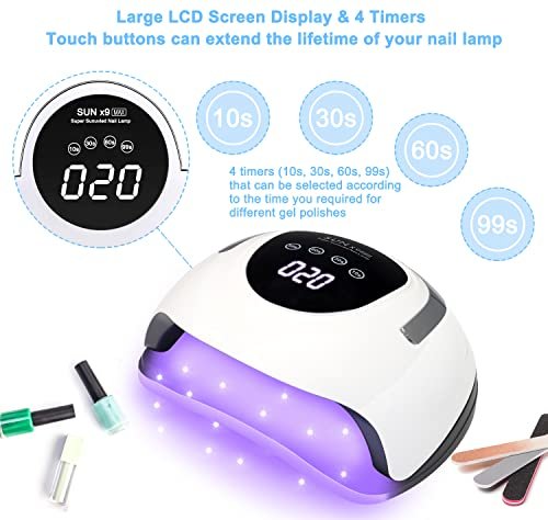 Wisdompark 220W LED Nail Lamp for Gel Nails – Fast Curing with 57 Lamp Beads & 4 Timers – Professional UV Light for Home Salon, White Avelisse