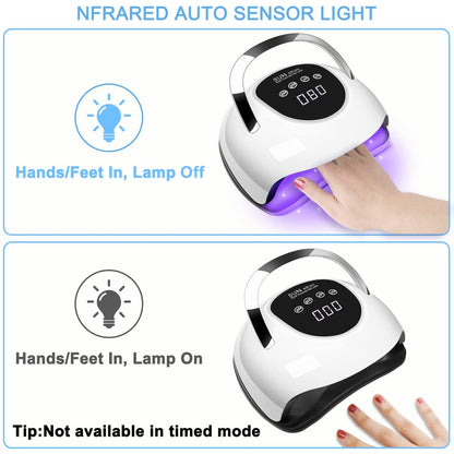 Wisdompark 220W LED Nail Lamp for Gel Nails – Fast Curing with 57 Lamp Beads & 4 Timers – Professional UV Light for Home Salon, White Avelisse