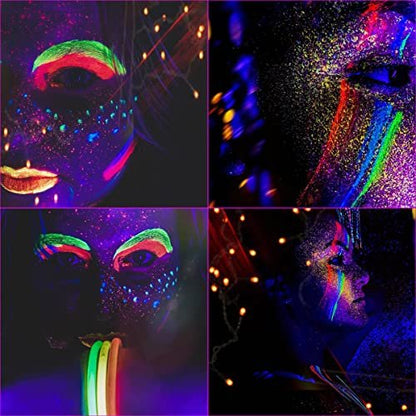 Bowitzki UV Neon Face and Body Paint Kit - 8 x 30ml Fluorescent Blacklight Reactive Makeup for Adults, Music Festivals, Parties, Halloween, and Christmas Avelisse