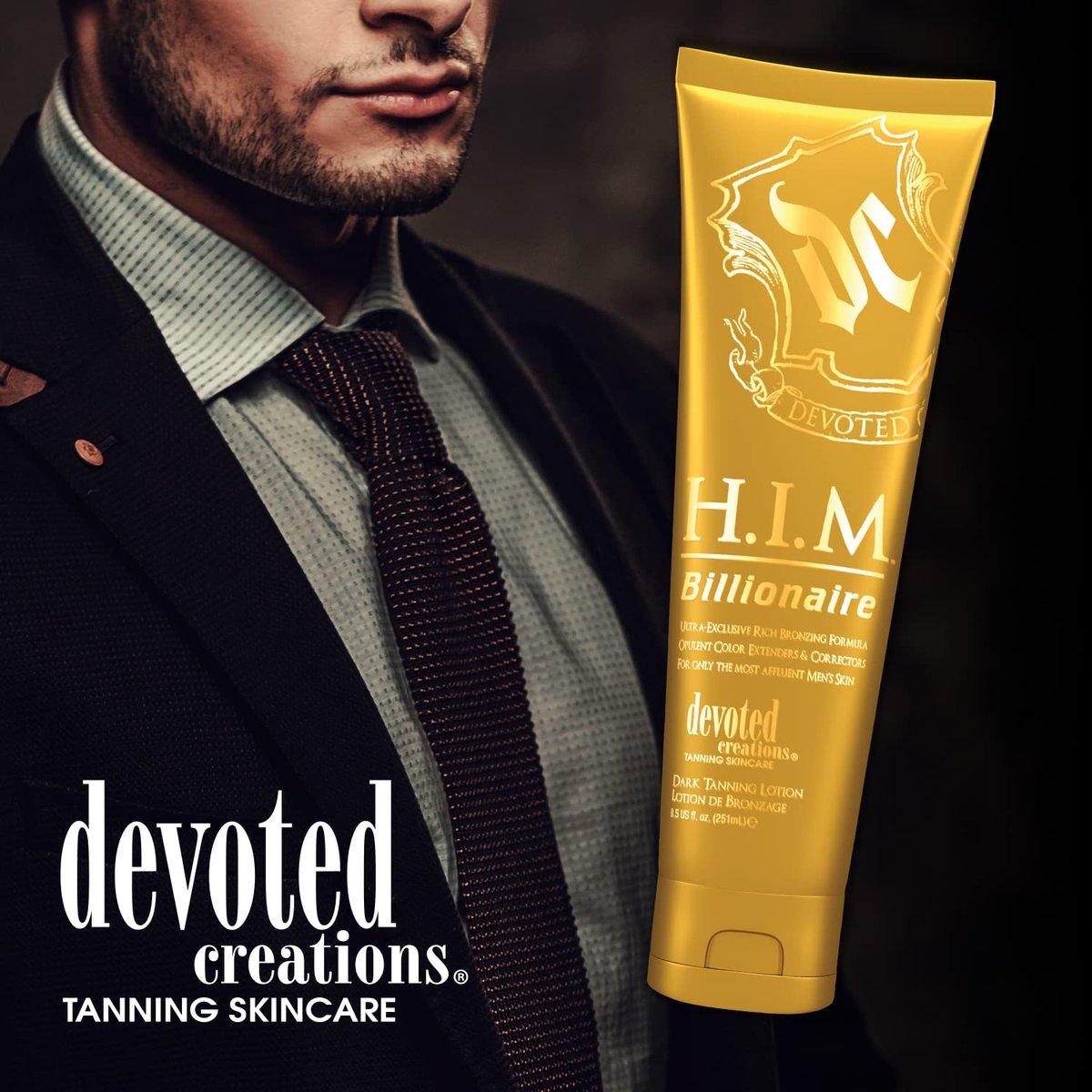 Devoted Creations H.I.M Billionaire Dark Tanning Lotion – Ultra-Exclusive Rich Bronzing Formula with Opulent Color Extenders and Correctors – 8.5 oz. Avelisse