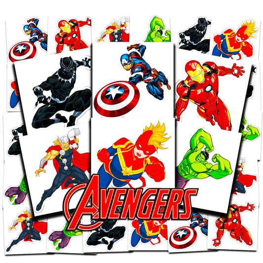 Marvel Avengers Temporary Tattoos Bundle – 72 Perforated 2x2 Inch Tattoos for Kids, Party Favors & Supplies