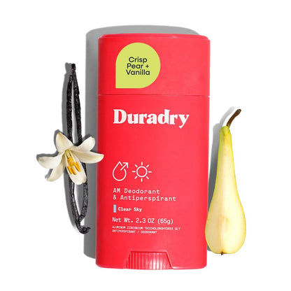Duradry Clinical-Strength Antiperspirant Deodorant for Women and Men – Clean Formula with Natural Ingredients for Odor and Excessive Sweat Protection – Clear Sky (Crisp Pear + Vanilla)