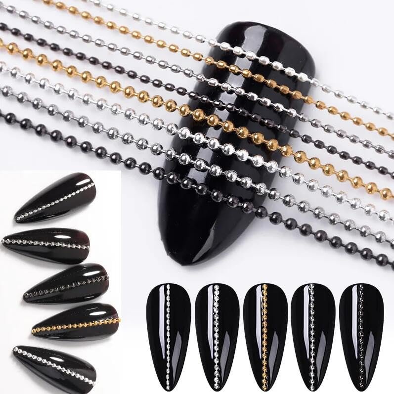 Gold 3D Rhinestone Steel Ball Chain Nail Art Decorations - 4pcs 50cm Bellecrey - görsel 9