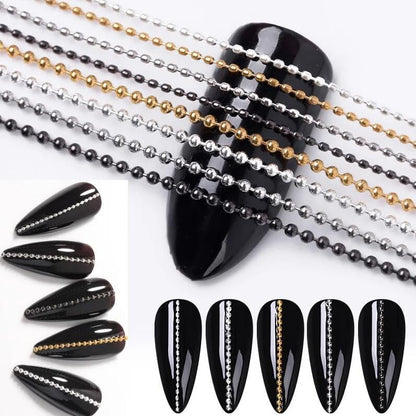 Gold 3D Rhinestone Steel Ball Chain Nail Art Decorations - 4pcs 50cm Bellecrey
