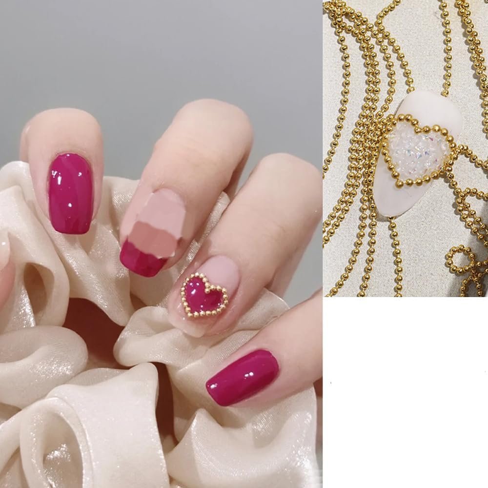 Gold 3D Rhinestone Steel Ball Chain Nail Art Decorations - 4pcs 50cm Bellecrey - görsel 11