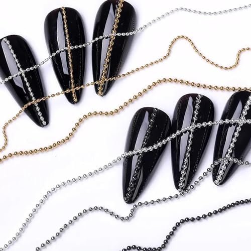Gold 3D Rhinestone Steel Ball Chain Nail Art Decorations - 4pcs 50cm Bellecrey - görsel 16