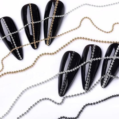 Gold 3D Rhinestone Steel Ball Chain Nail Art Decorations - 4pcs 50cm Bellecrey