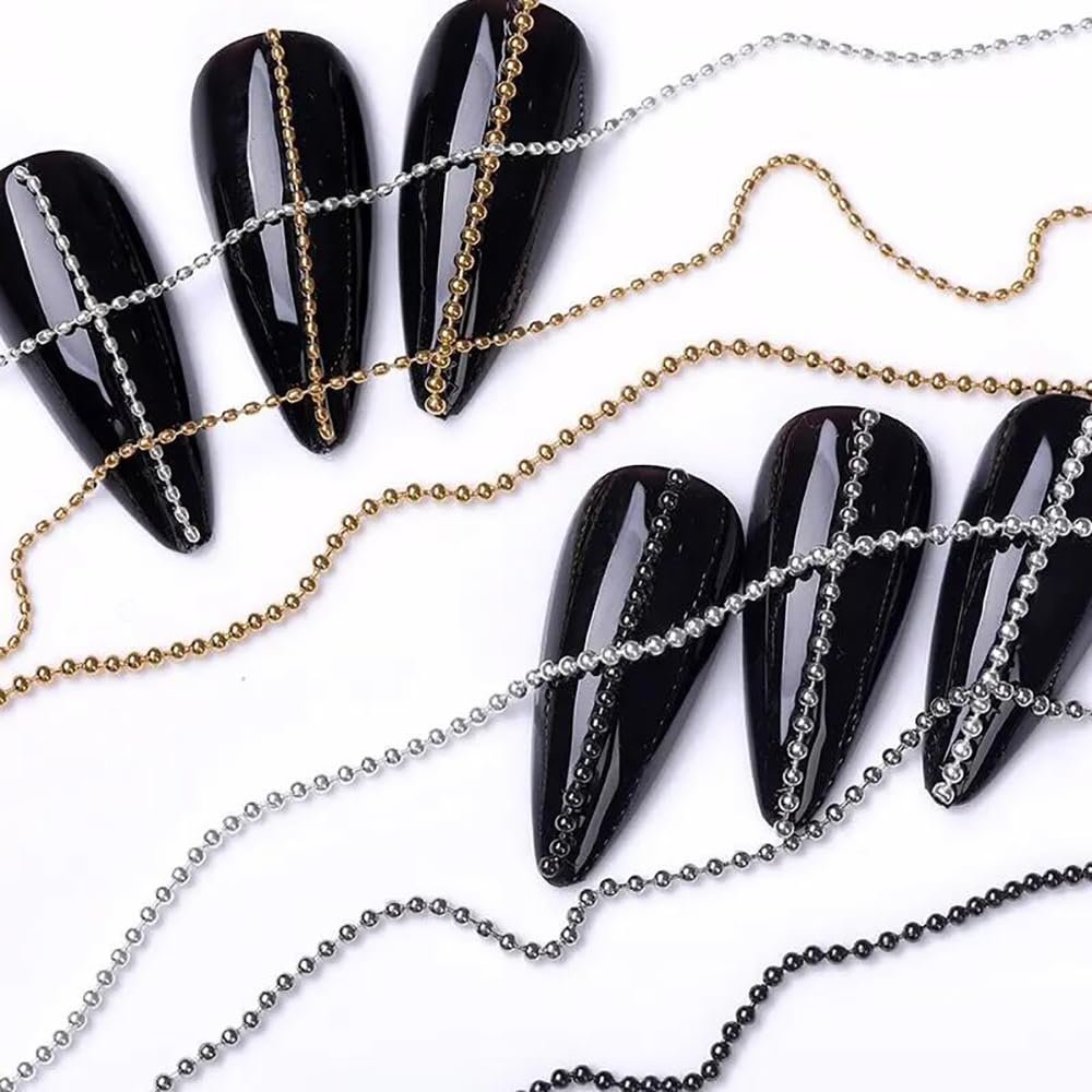 Gold 3D Rhinestone Steel Ball Chain Nail Art Decorations - 4pcs 50cm Bellecrey - görsel 17