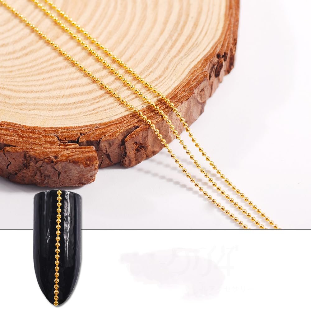 Gold 3D Rhinestone Steel Ball Chain Nail Art Decorations - 4pcs 50cm Bellecrey - görsel 4
