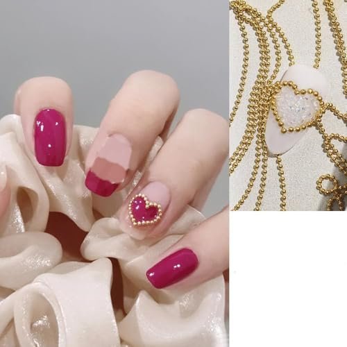 Gold 3D Rhinestone Steel Ball Chain Nail Art Decorations - 4pcs 50cm Bellecrey - görsel 10