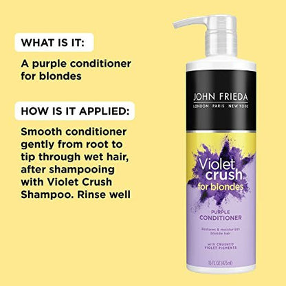John Frieda Violet Crush Purple Conditioner for Blonde Hair - Neutralizes Brassy Tones, 16 FL OZ Avelisse