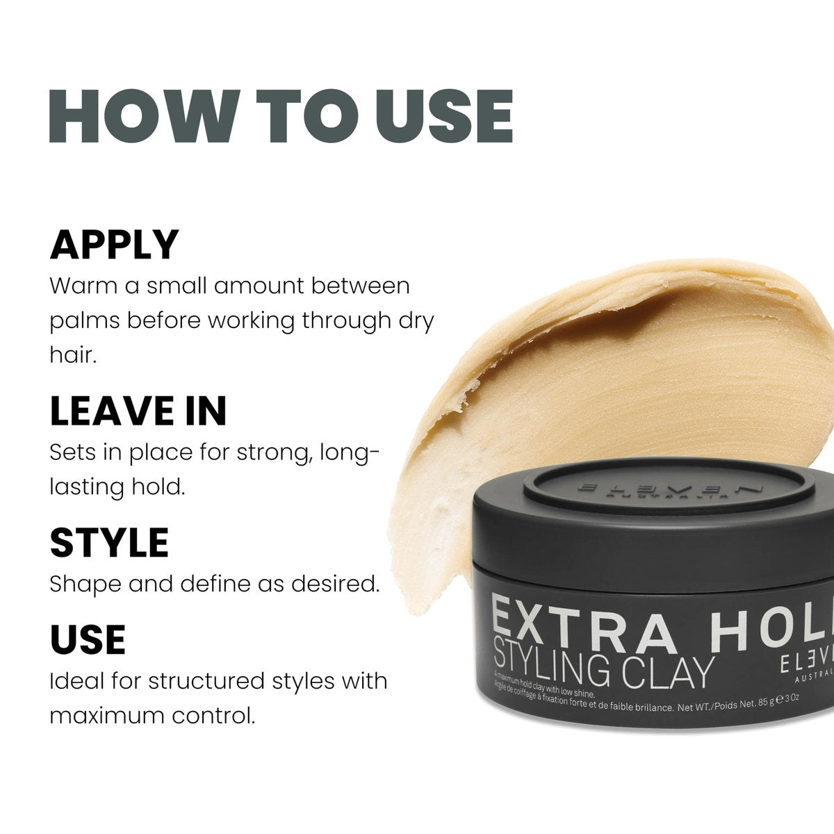 ELEVEN AUSTRALIA Extra Hold Styling Hair Clay for Men and Women - Maximum Hold, Matte Finish, Texture, Long-Lasting Definition, 3 oz - görsel 7