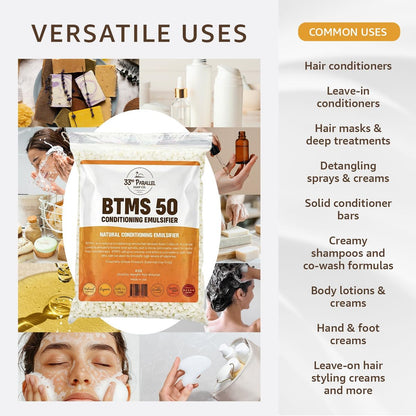 33rd PARALLEL BTMS 50 Conditioning Emulsifier - 1 LBS (16 Oz) - 100% Natural Plant Derived Behentrimonium Methosulfate Cetearyl Alcohol - USA Made Avelisse