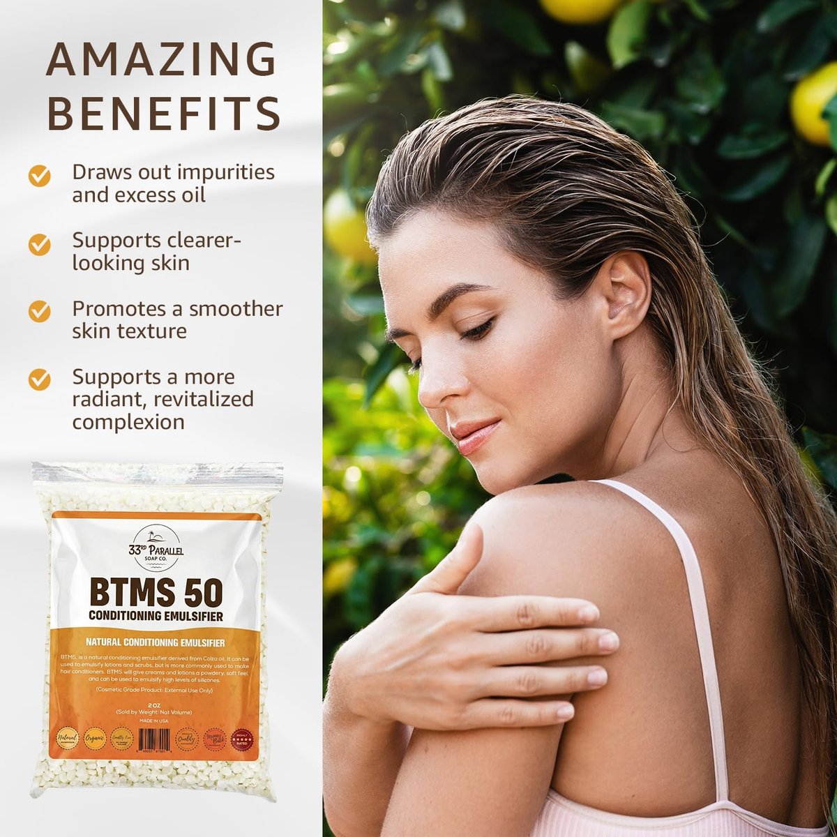 33rd PARALLEL BTMS 50 Conditioning Emulsifier - 1 LBS (16 Oz) - 100% Natural Plant Derived Behentrimonium Methosulfate Cetearyl Alcohol - USA Made Avelisse