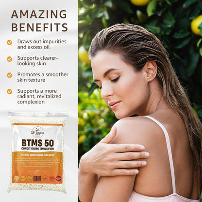 33rd PARALLEL BTMS 50 Conditioning Emulsifier - 1 LBS (16 Oz) - 100% Natural Plant Derived Behentrimonium Methosulfate Cetearyl Alcohol - USA Made Avelisse