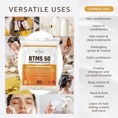 33rd PARALLEL BTMS 50 Conditioning Emulsifier - 1 LBS (16 Oz) - 100% Natural Plant Derived Behentrimonium Methosulfate Cetearyl Alcohol - USA Made Avelisse