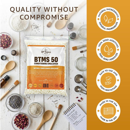 33rd PARALLEL BTMS 50 Conditioning Emulsifier - 1 LBS (16 Oz) - 100% Natural Plant Derived Behentrimonium Methosulfate Cetearyl Alcohol - USA Made Avelisse