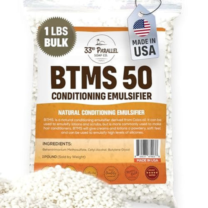 33rd PARALLEL BTMS 50 Conditioning Emulsifier - 1 LBS (16 Oz) - 100% Natural Plant Derived Behentrimonium Methosulfate Cetearyl Alcohol - USA Made Avelisse
