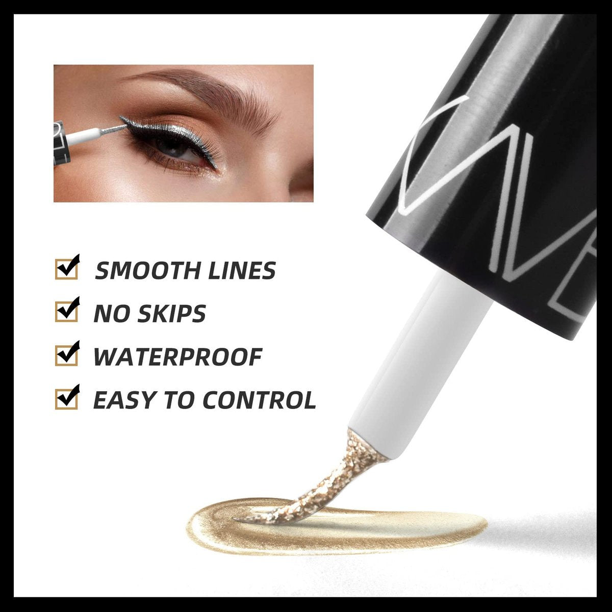 Go Ho Glitter Liquid Eyeliner Set - 5 Colorful Metallic Shimmer Eyeliners: White, Silver, Gold, Diamond - Waterproof Long Lasting Sparkle Eye Makeup - görsel 13