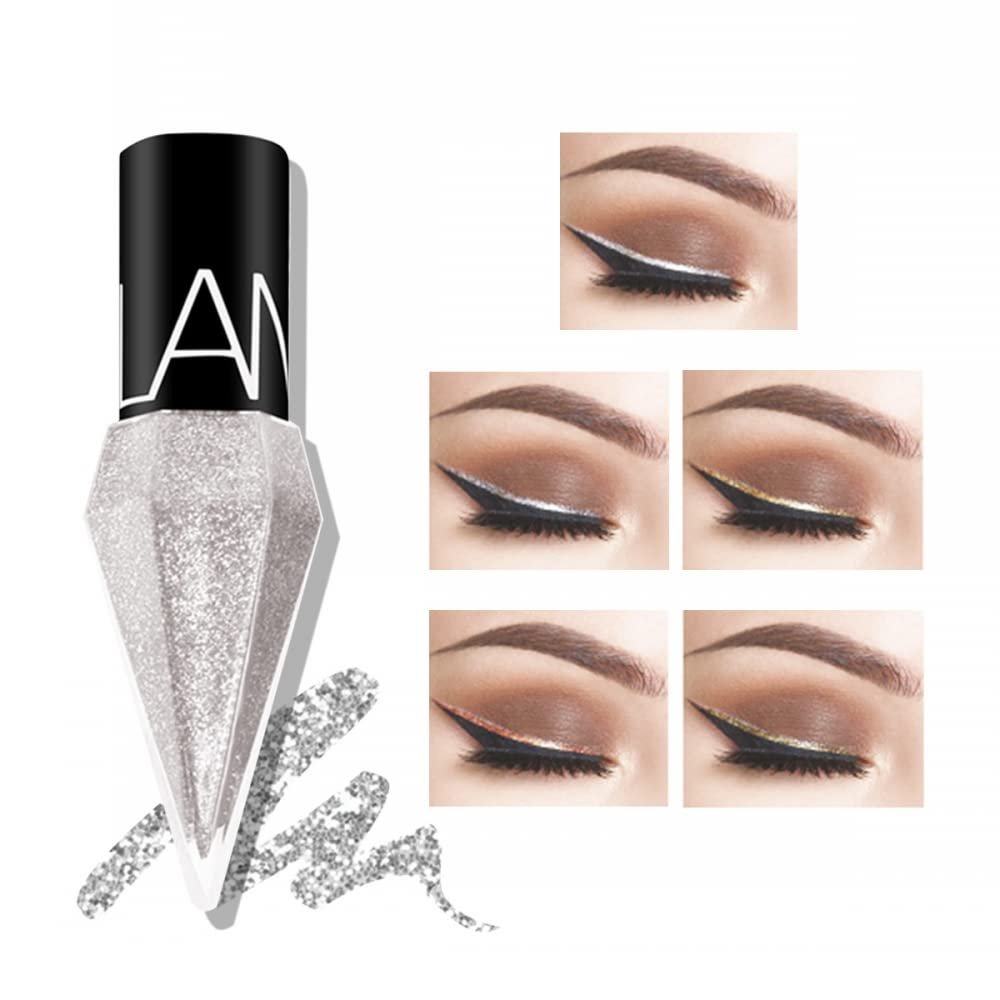 Go Ho Glitter Liquid Eyeliner Set - 5 Colorful Metallic Shimmer Eyeliners: White, Silver, Gold, Diamond - Waterproof Long Lasting Sparkle Eye Makeup - görsel 3