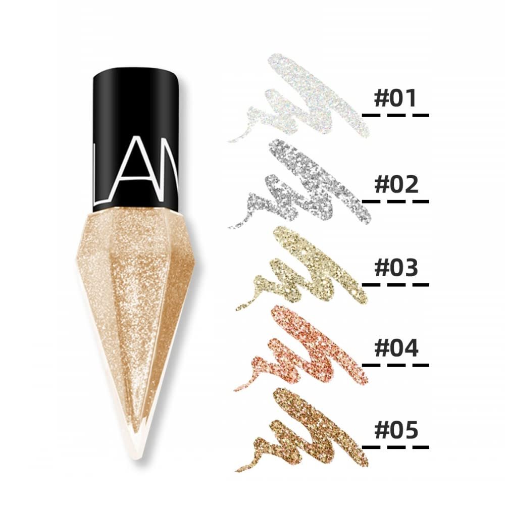 Go Ho Glitter Liquid Eyeliner Set - 5 Colorful Metallic Shimmer Eyeliners: White, Silver, Gold, Diamond - Waterproof Long Lasting Sparkle Eye Makeup - görsel 9