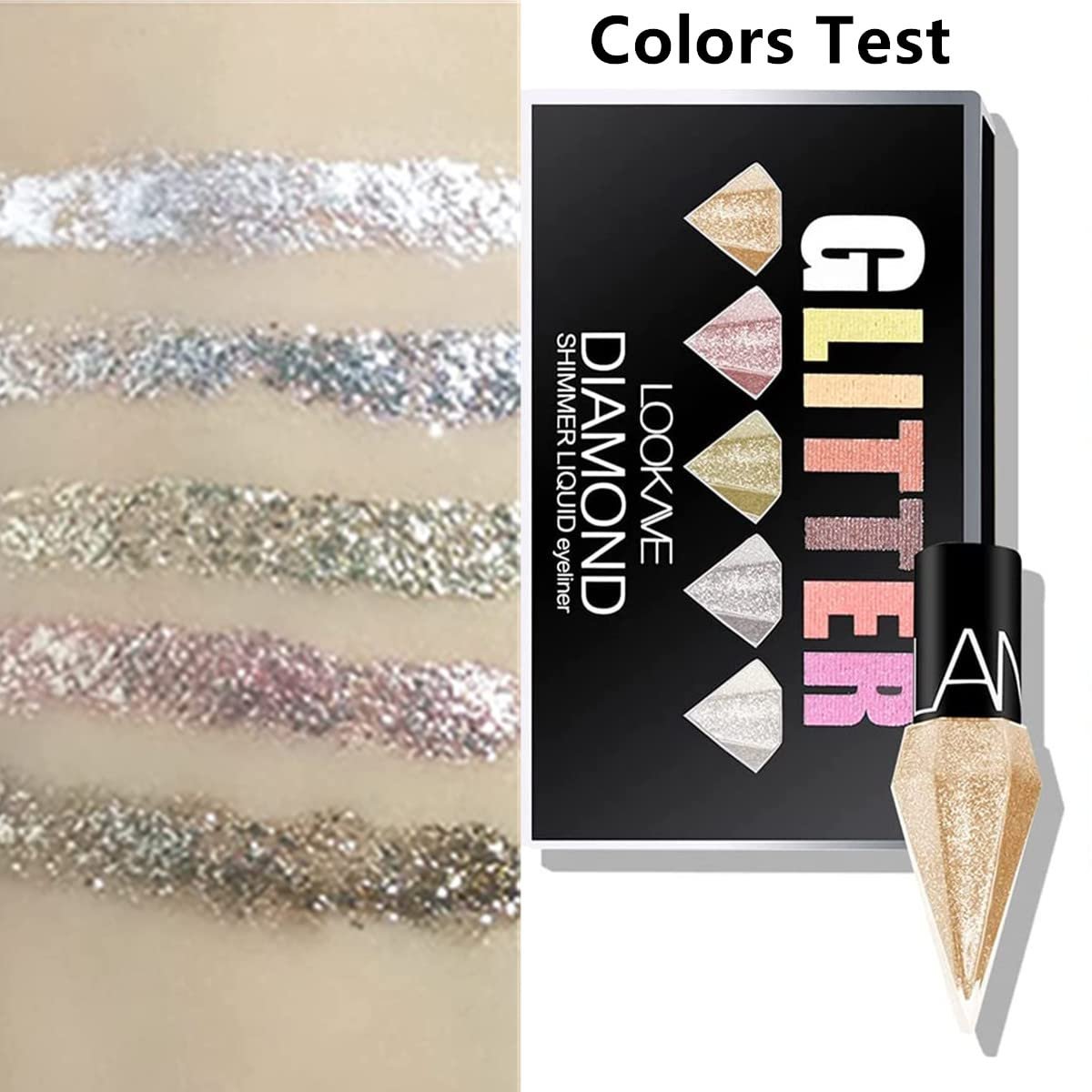 Go Ho Glitter Liquid Eyeliner Set - 5 Colorful Metallic Shimmer Eyeliners: White, Silver, Gold, Diamond - Waterproof Long Lasting Sparkle Eye Makeup - görsel 5