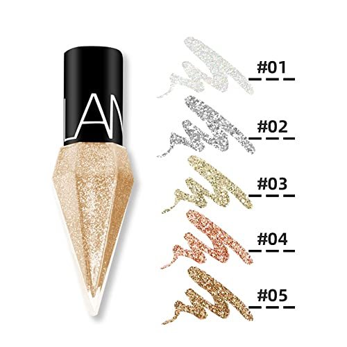 Go Ho Glitter Liquid Eyeliner Set - 5 Colorful Metallic Shimmer Eyeliners: White, Silver, Gold, Diamond - Waterproof Long Lasting Sparkle Eye Makeup - görsel 10