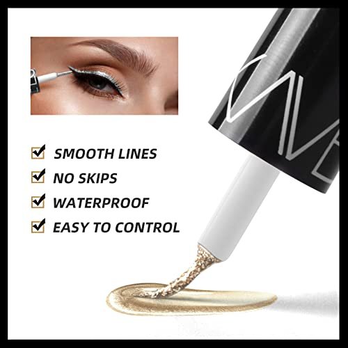 Go Ho Glitter Liquid Eyeliner Set - 5 Colorful Metallic Shimmer Eyeliners: White, Silver, Gold, Diamond - Waterproof Long Lasting Sparkle Eye Makeup - görsel 14