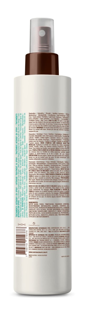 PLACENTA LIFE BE NATURAL VIRGIN COCONUT ALL IN ONE 22 Benefits - Intensive Treatment Spray with Organic Virgin Coconut Oil - For All Hair Types (8.45 fl oz) - görsel 5