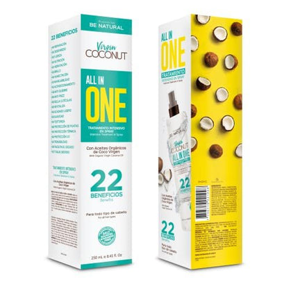 PLACENTA LIFE BE NATURAL VIRGIN COCONUT ALL IN ONE 22 Benefits - Intensive Treatment Spray with Organic Virgin Coconut Oil - For All Hair Types (8.45 fl oz)