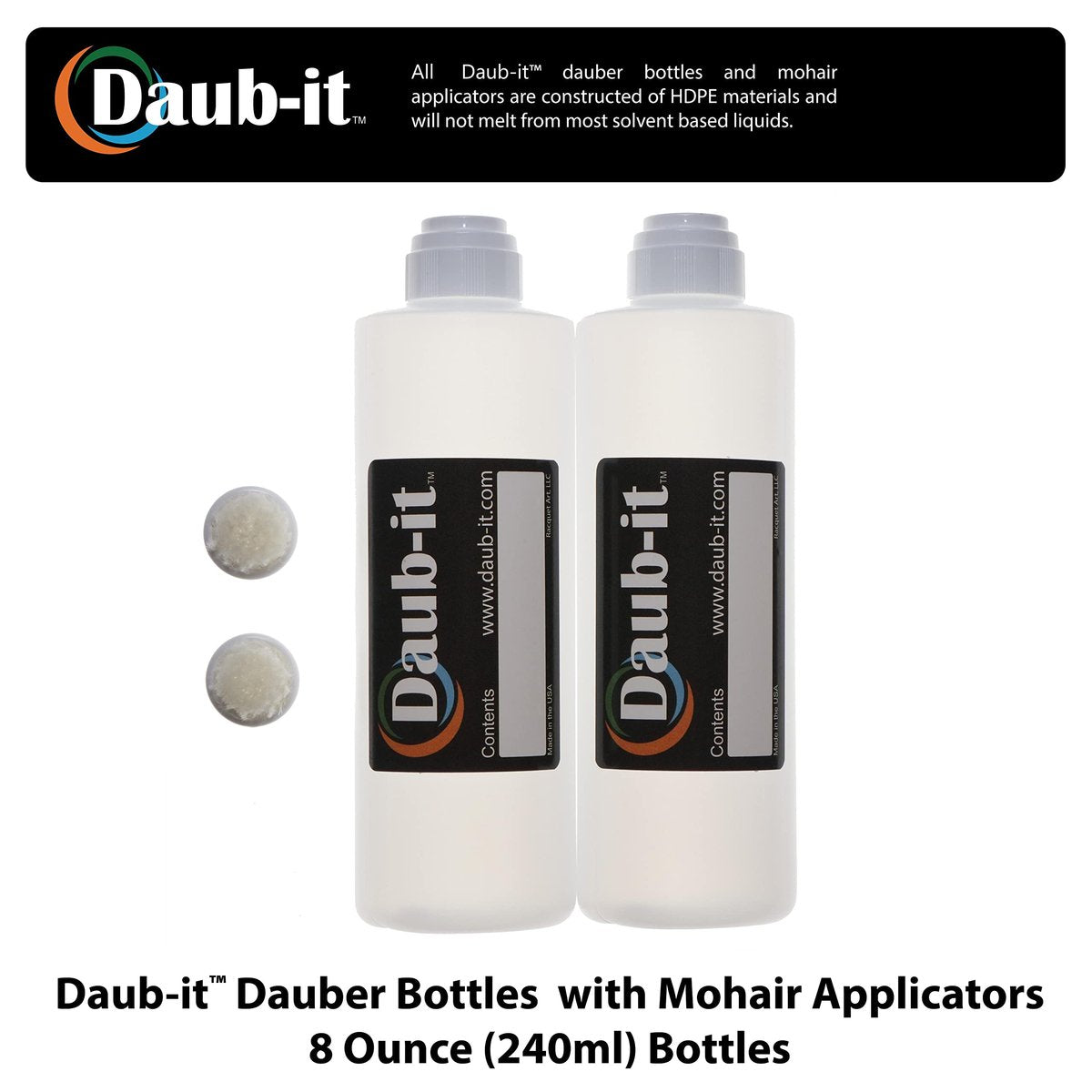 Racquet Art Daub-it Empty Bottles with Mohair Dauber Applicators - 8 oz - 2 Pack - görsel 3