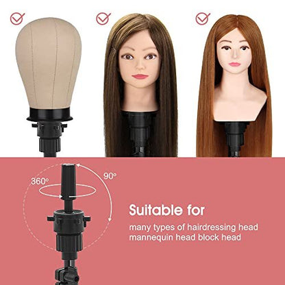 LNASI Mannequin Head Stand – Foldable Wig Stand Tripod for Hairdressing Training, Metal Adjustable Wig Head Stand with Wig Caps, T-Pins, Comb & Hair Clips Avelisse