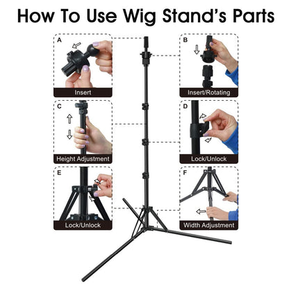 LNASI Mannequin Head Stand – Foldable Wig Stand Tripod for Hairdressing Training, Metal Adjustable Wig Head Stand with Wig Caps, T-Pins, Comb & Hair Clips Avelisse