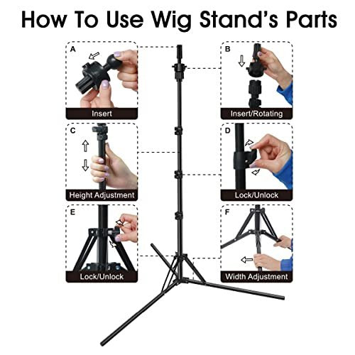 LNASI Mannequin Head Stand – Foldable Wig Stand Tripod for Hairdressing Training, Metal Adjustable Wig Head Stand with Wig Caps, T-Pins, Comb & Hair Clips Avelisse