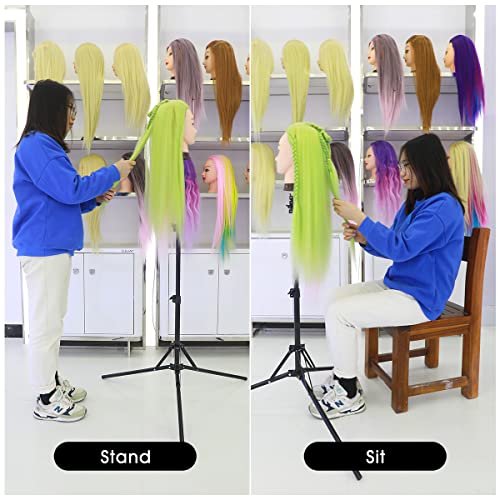 LNASI Mannequin Head Stand – Foldable Wig Stand Tripod for Hairdressing Training, Metal Adjustable Wig Head Stand with Wig Caps, T-Pins, Comb & Hair Clips Avelisse