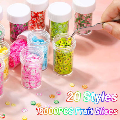 16000 Pcs Fruit Nail Art Slices - Acejoz 20 Styles Fruit Slime Charms Fimo Slices 3D Polymer Slices for Slime, Lip Gloss Making, Resin and Nail Art Decorations