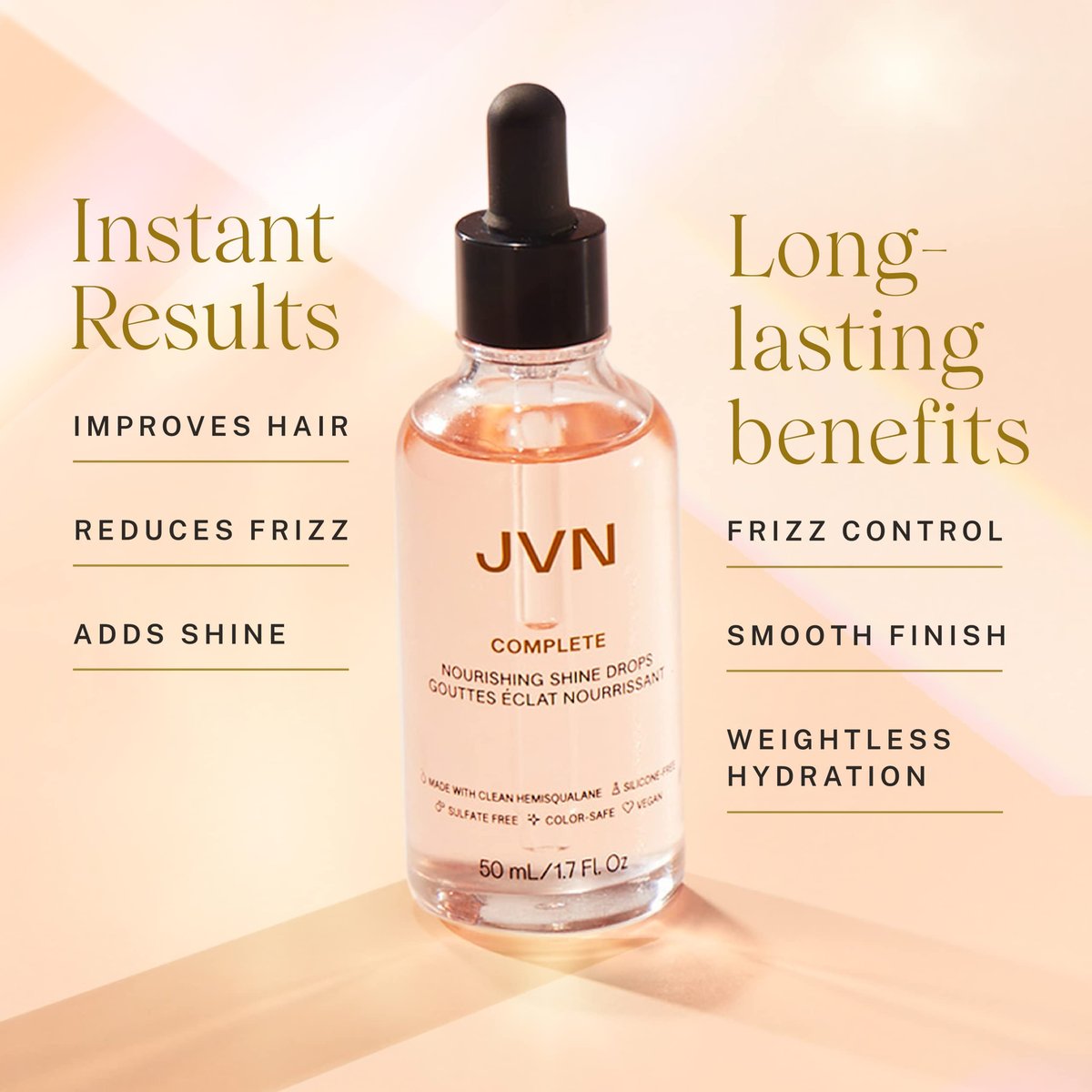 JVN Complete Nourishing Shine Drops – Frizz Fighting Hair Oil for Shine & Strength, Silicone Free, 1.7 Fl Oz - görsel 9