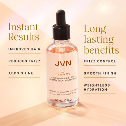 JVN Complete Nourishing Shine Drops – Frizz Fighting Hair Oil for Shine & Strength, Silicone Free, 1.7 Fl Oz