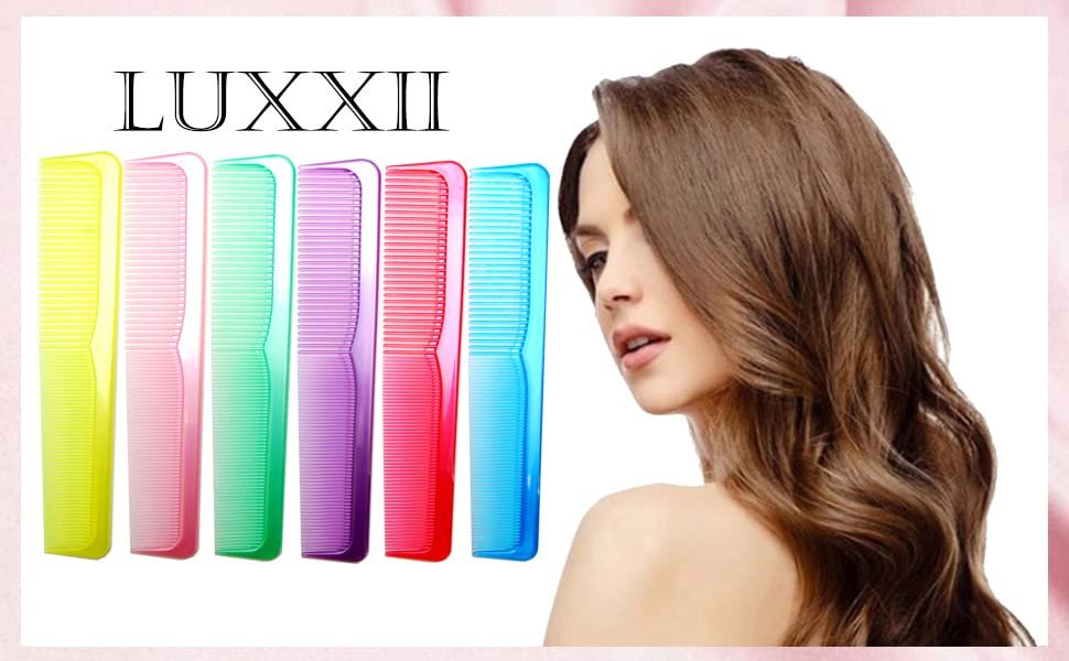 LUXXII 9 Inch Colorful Sturdy Essentials Coarse/Fine Dressing Comb - 6 Pack (C) - görsel 7
