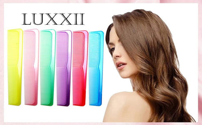LUXXII 9 Inch Colorful Sturdy Essentials Coarse/Fine Dressing Comb - 6 Pack (C)