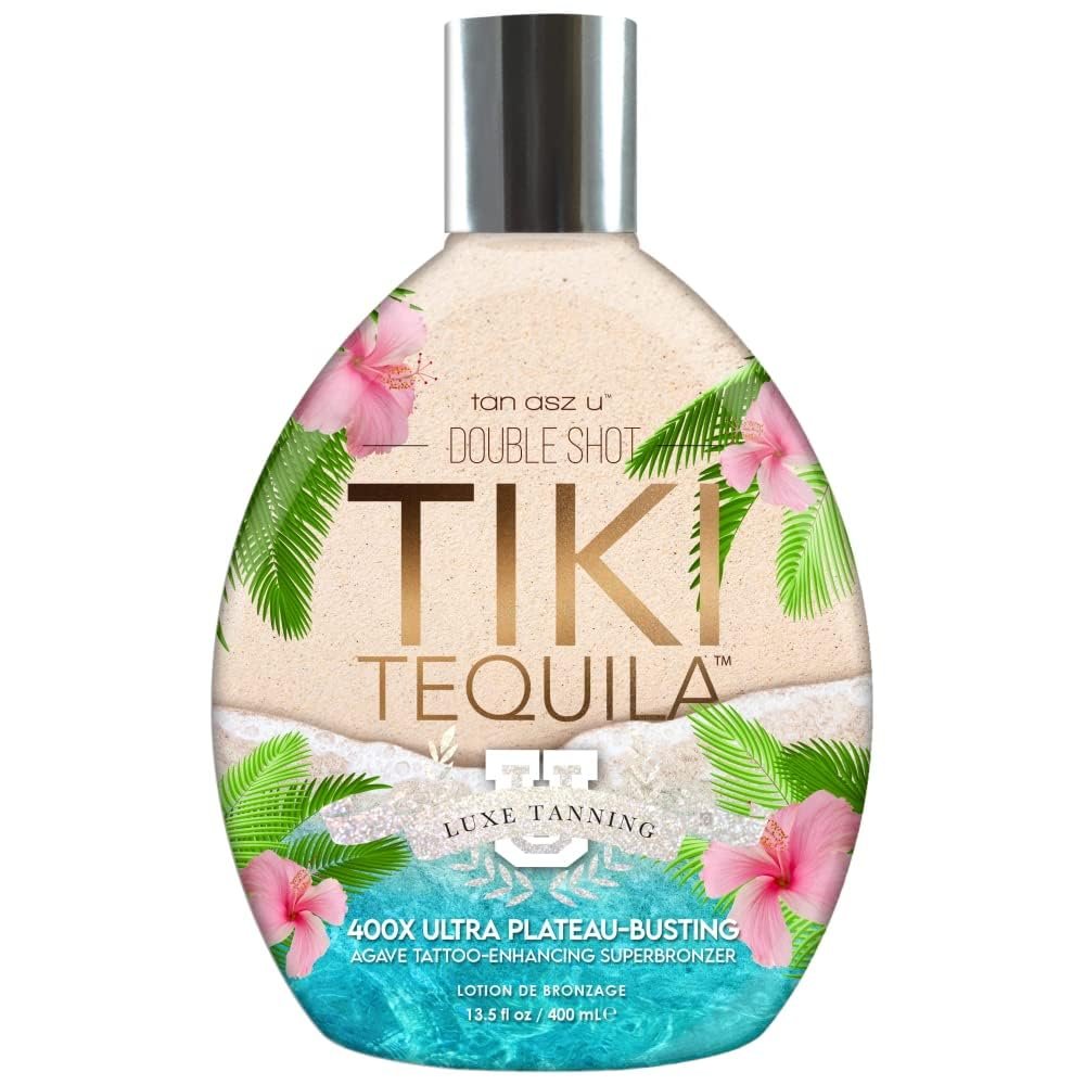 Tan ASZ U Tiki Tequila 400X Double Shot Ultra Plateau-Busting Bronzer with Agave Extracts & Tattoo Enhancing Complex – 13.5 oz Superbronzer Lotion Avelisse